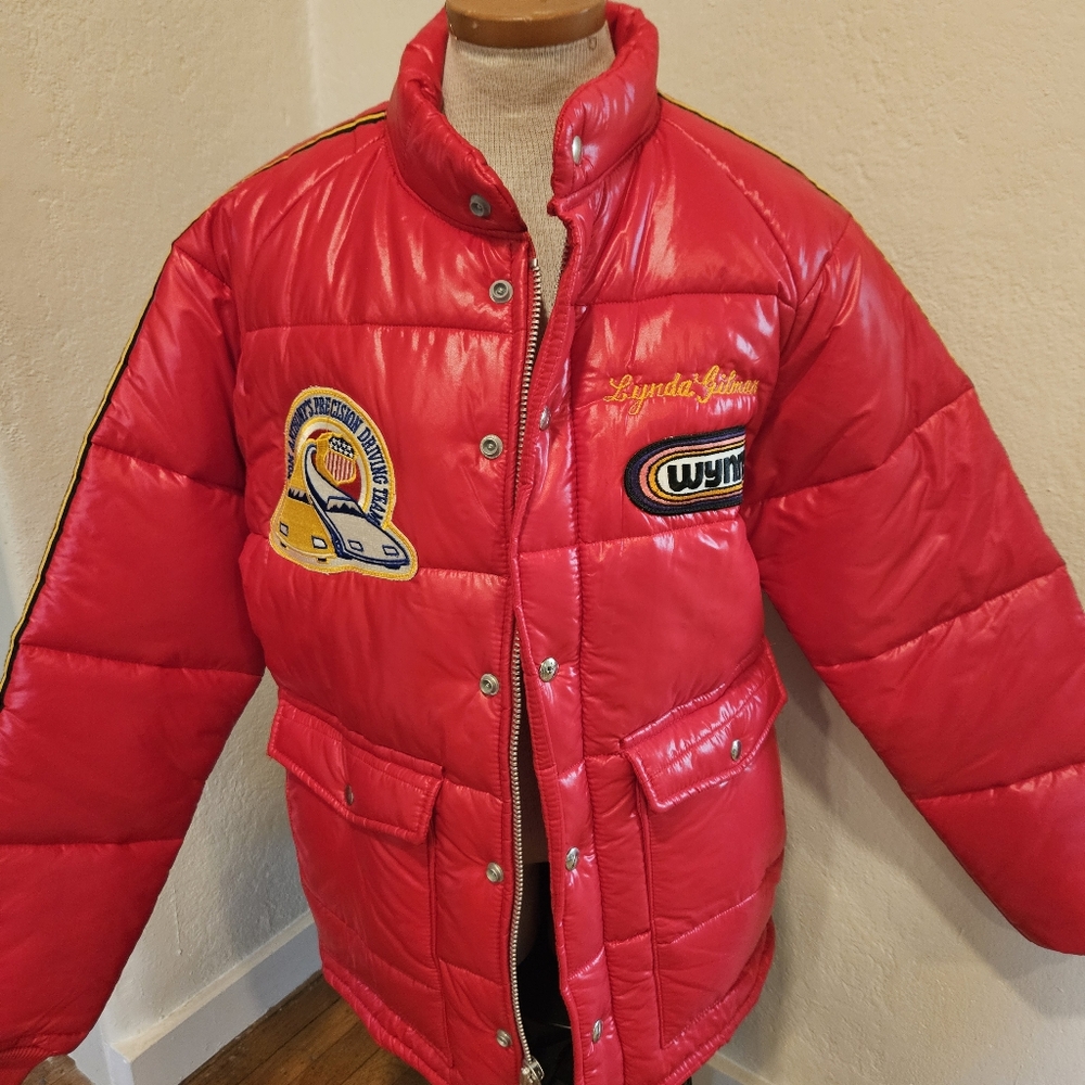 Vintage 70s Wynns Racing Jacket Mens M Red Wet Look USA Made Quilted